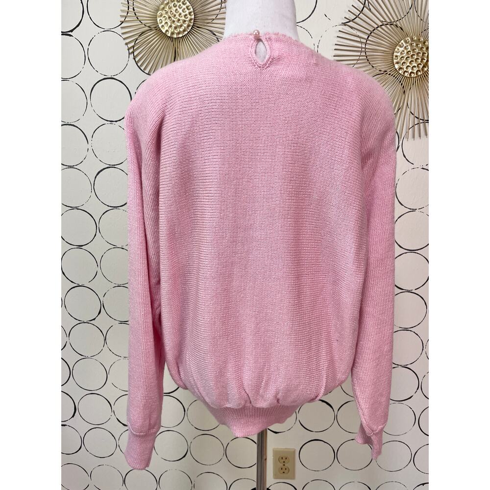 VTG Jaclyn Smith Womens Knit Sweater M Pastel Pink Beaded Coquette Floral Dainty - Picture 4 of 16